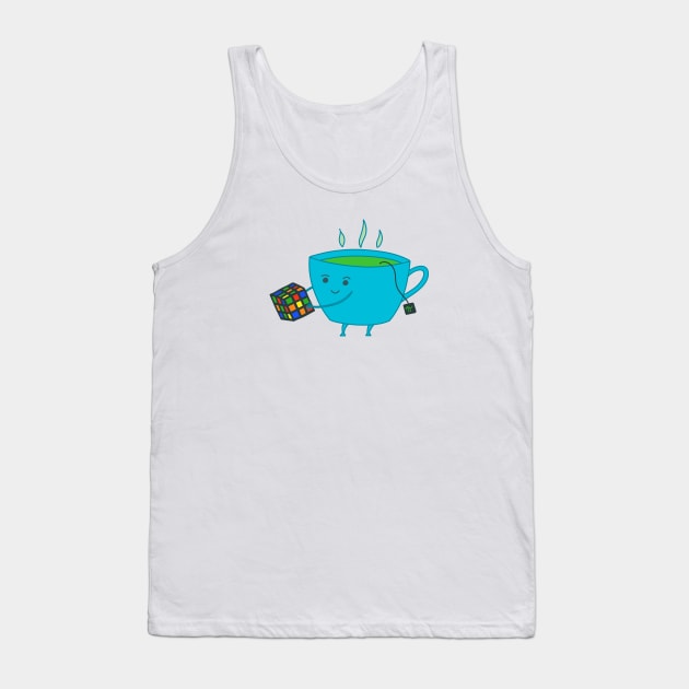 A Cup of Tea Solves Everything - cute blue tea cup with Rubik cube Tank Top by Green Paladin